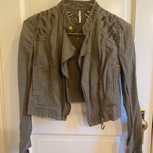 Free People Green Linen Moto Jacket